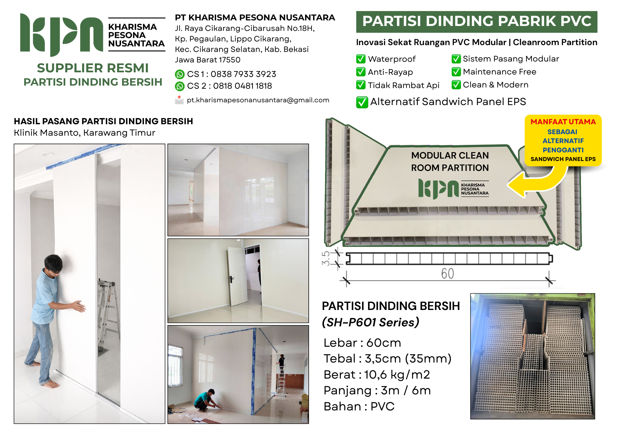 Partisi dinding bersih pvc